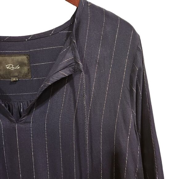 Rails Lydia Panama Stripe Long Sleeve Navy Metallic Mini Dress Size Small - Picture 4 of 8